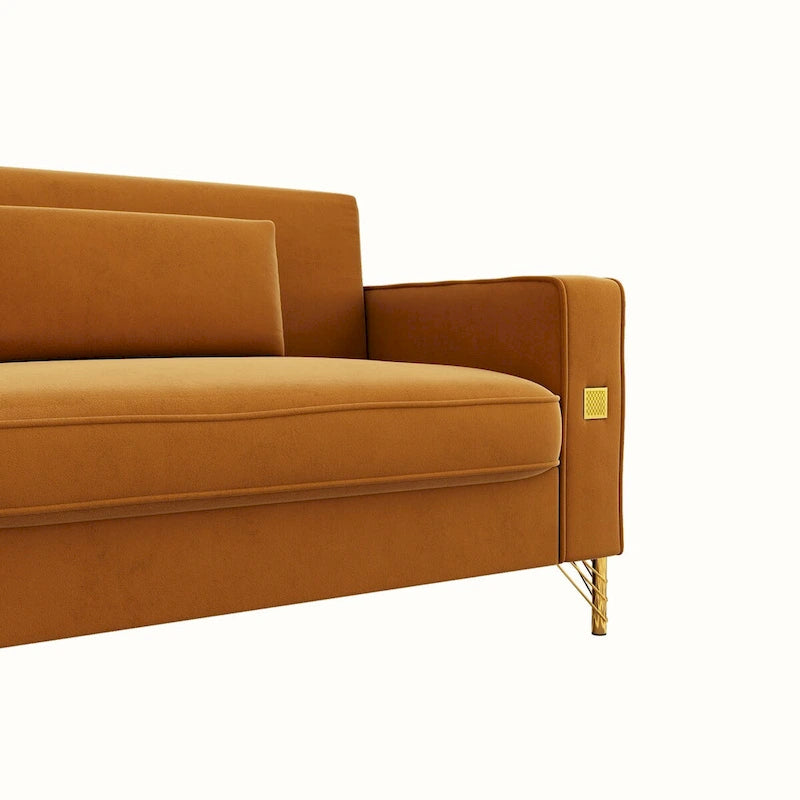 Canapé de causeuse en velours capitonné avec coussins lombaires — 85,63"P x 30,31"L x 30,51"H
