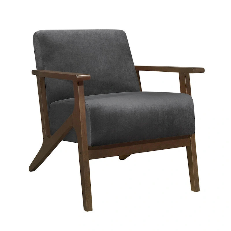 Fauteuil d'appoint avec revêtement en velours gris foncé et cadre en bois massif
