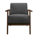 Fauteuil d'appoint avec revêtement en velours gris foncé et cadre en bois massif