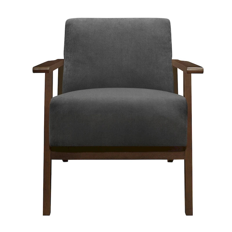 Fauteuil d'appoint avec revêtement en velours gris foncé et cadre en bois massif