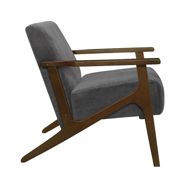 Fauteuil d'appoint avec revêtement en velours gris foncé et cadre en bois massif