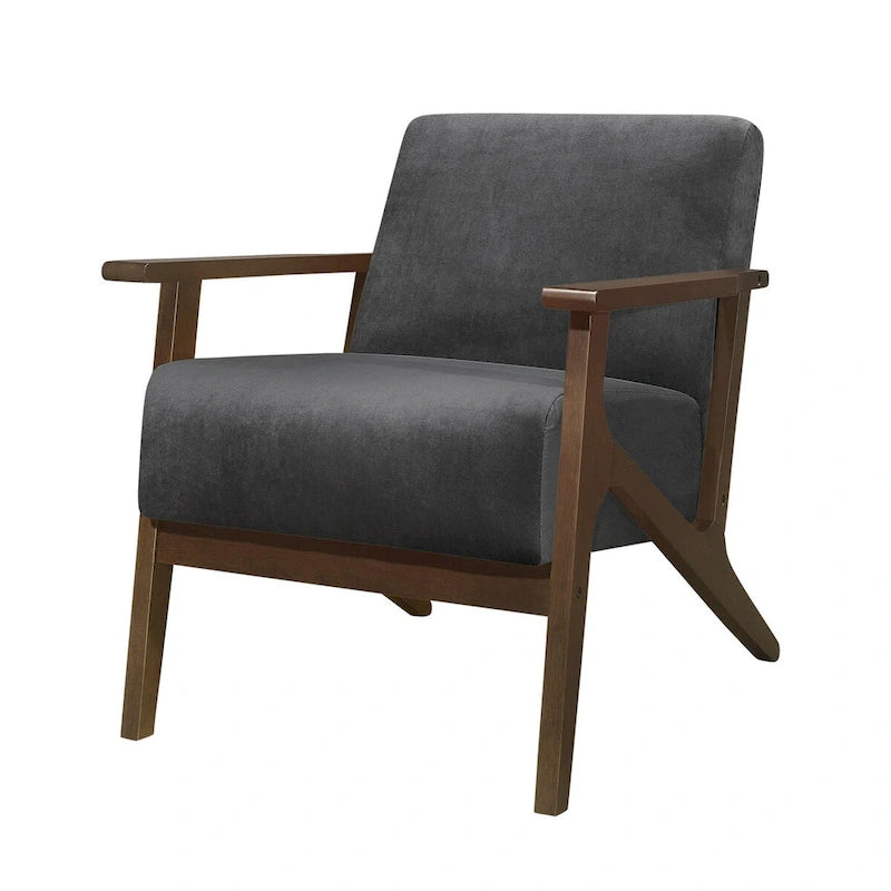Fauteuil d'appoint avec revêtement en velours gris foncé et cadre en bois massif