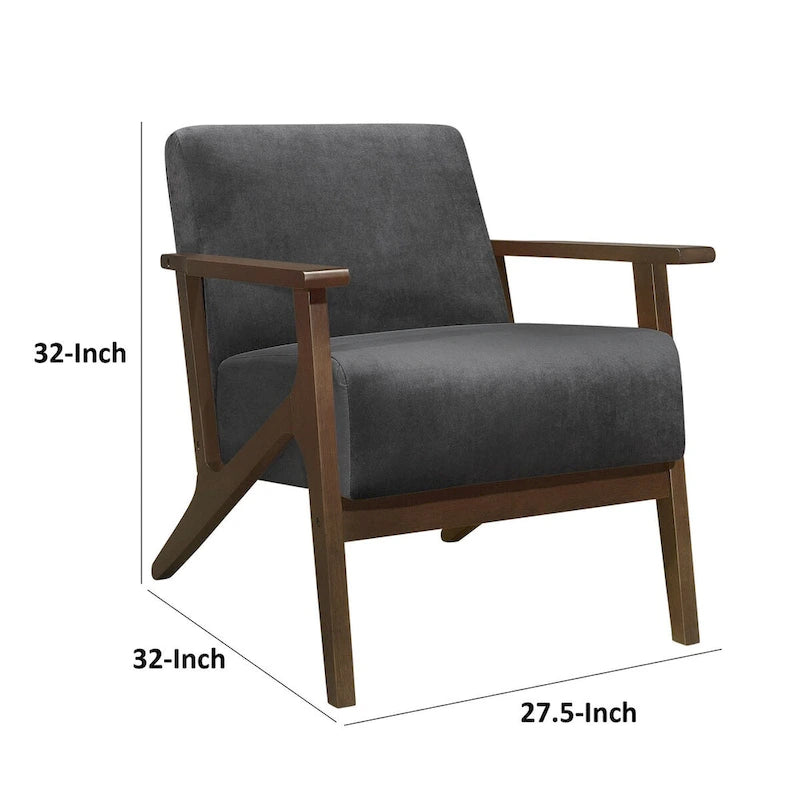 Fauteuil d'appoint avec revêtement en velours gris foncé et cadre en bois massif
