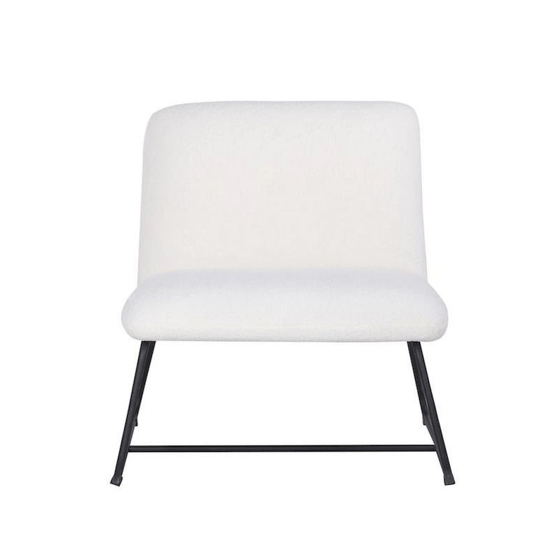 Fauteuil d'appoint sans accoudoirs avec revêtement en tissu bouclette et piètement traîneau en acier