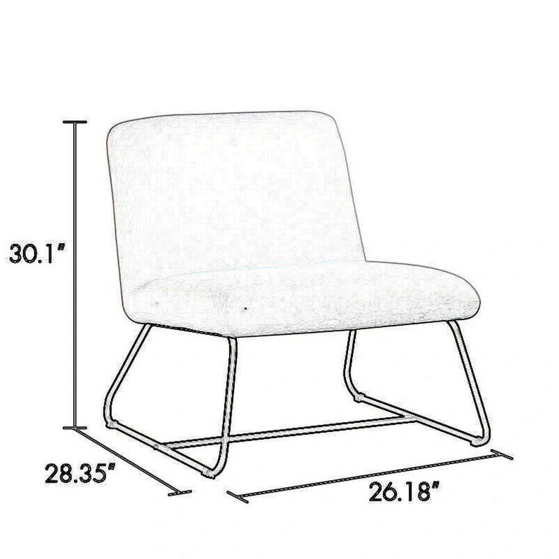 Fauteuil d'appoint sans accoudoirs avec revêtement en tissu bouclette et piètement traîneau en acier