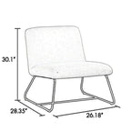 Fauteuil d'appoint sans accoudoirs avec revêtement en tissu bouclette et piètement traîneau en acier