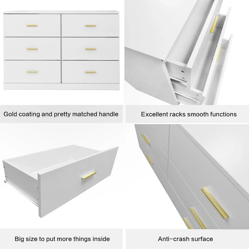 Commode à 6 tiroirs pour chambre à coucher – Grande commode de rangement spacieuse