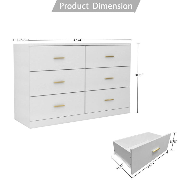 Commode à 6 tiroirs pour chambre à coucher – Grande commode de rangement spacieuse