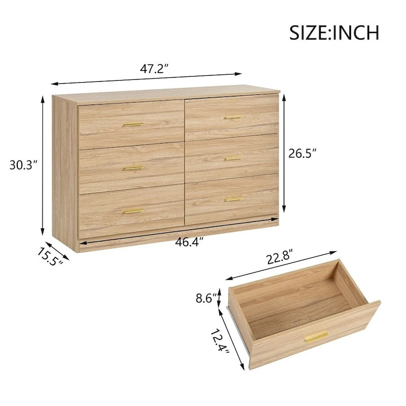 Commode à 6 tiroirs pour chambre à coucher – Grande commode de rangement spacieuse