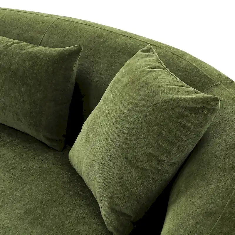 Canapé en tissu incurvé avec coussins fixes et coussins décoratifs