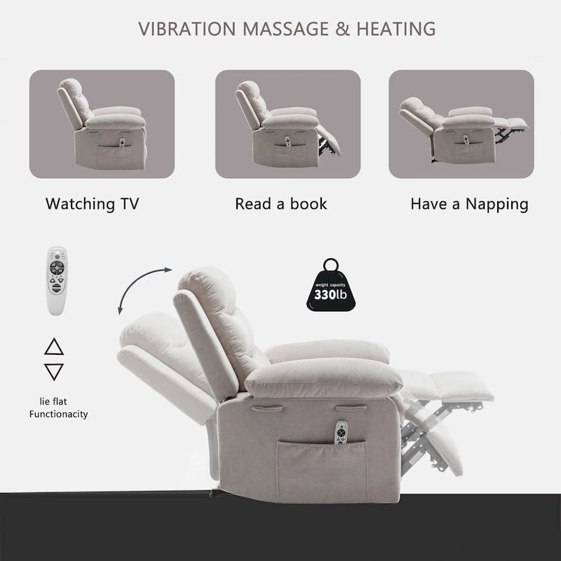 Fauteuil inclinable électrique avec fonction chauffante et massante