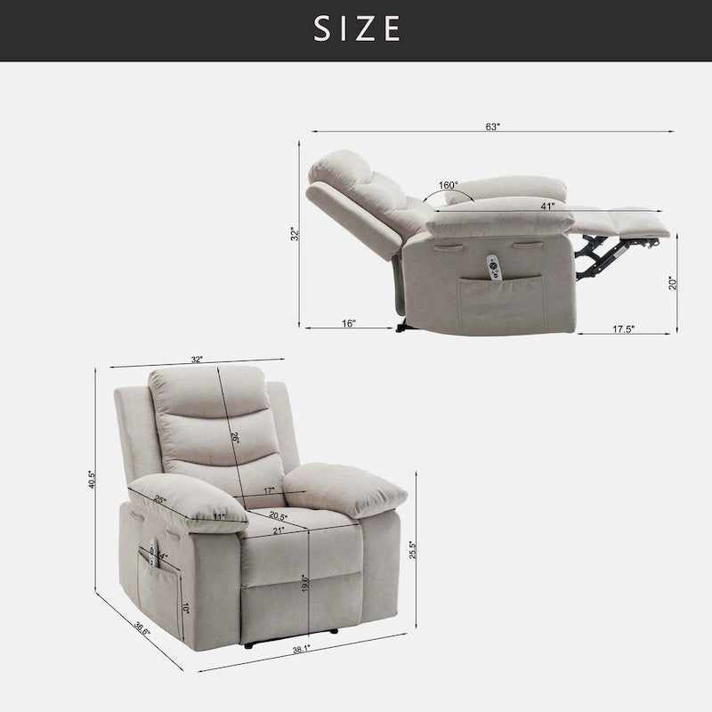 Fauteuil inclinable électrique avec fonction chauffante et massante