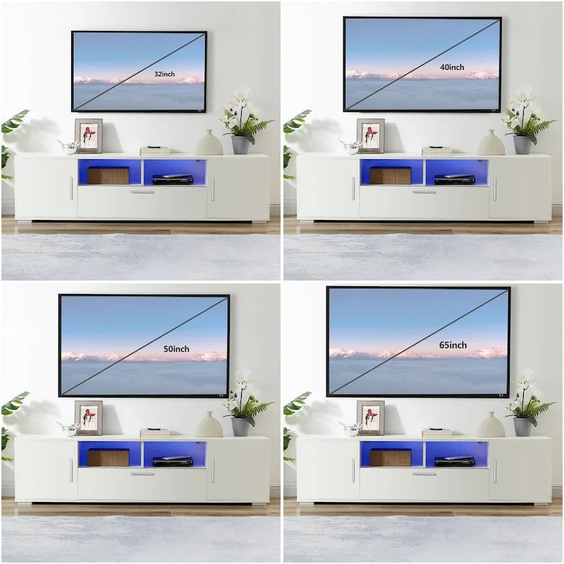 Meuble TV avec lumières LED et télécommande, compatible avec les téléviseurs jusqu'à 65 pouces
