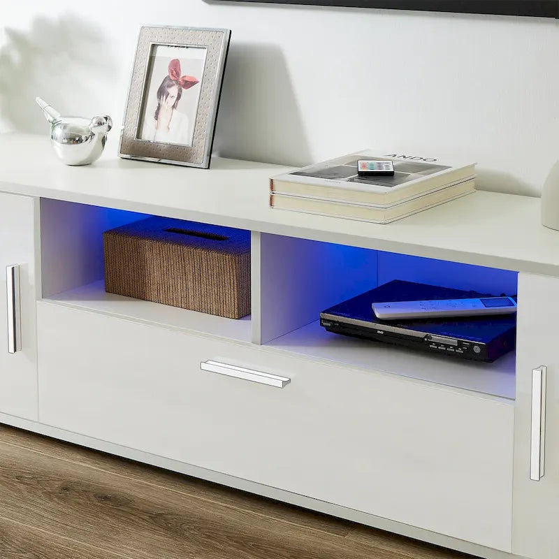 Meuble TV avec lumières LED et télécommande, compatible avec les téléviseurs jusqu'à 65 pouces