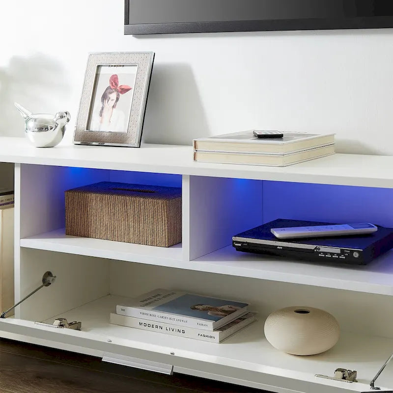 Meuble TV avec lumières LED et télécommande, compatible avec les téléviseurs jusqu'à 65 pouces