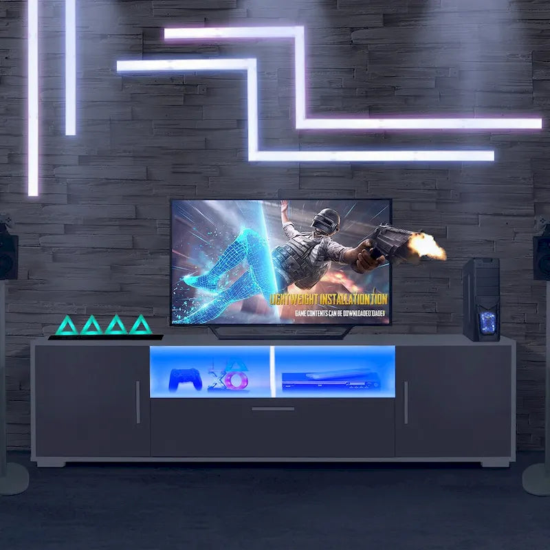 Meuble TV avec lumières LED et télécommande, compatible avec les téléviseurs jusqu'à 65 pouces