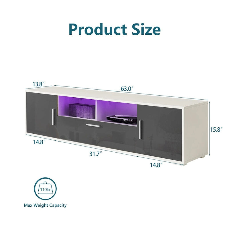 Meuble TV avec lumières LED et télécommande, compatible avec les téléviseurs jusqu'à 65 pouces