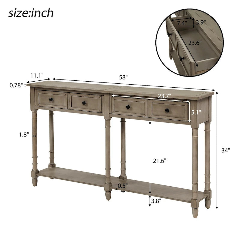 Console avec 2 tiroirs et étagère inférieure