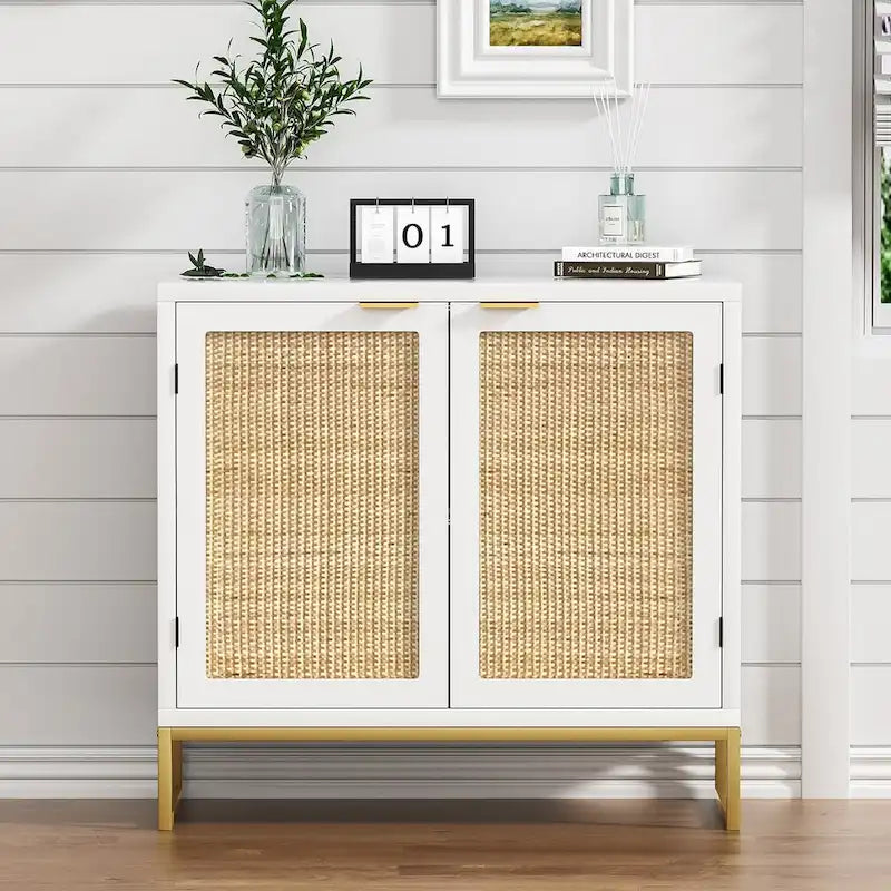 Bahut en rotin blanc avec placard de rangement