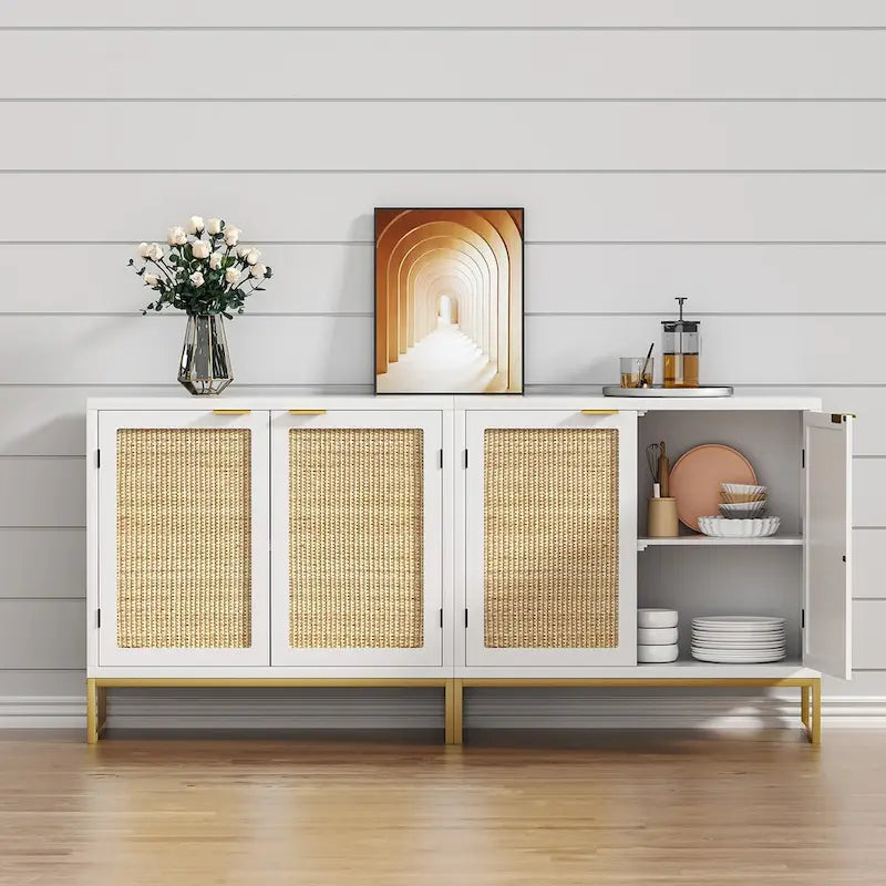 Bahut en rotin blanc avec placard de rangement