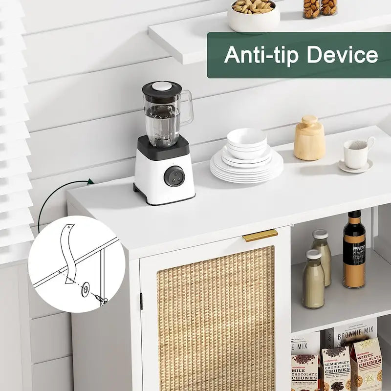 Bahut en rotin blanc avec placard de rangement