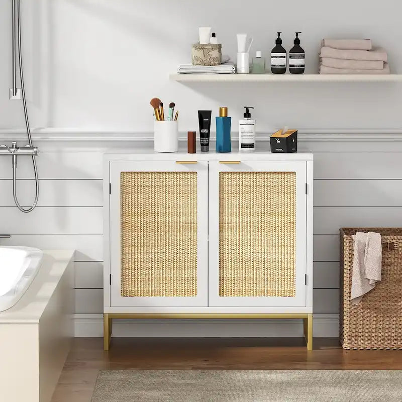 Bahut en rotin blanc avec placard de rangement