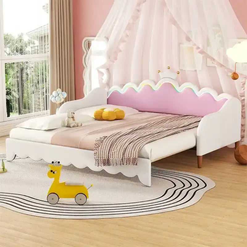 Lit de repos extensible du jumeau au grand lit avec lumières LED et tête de lit couronnée