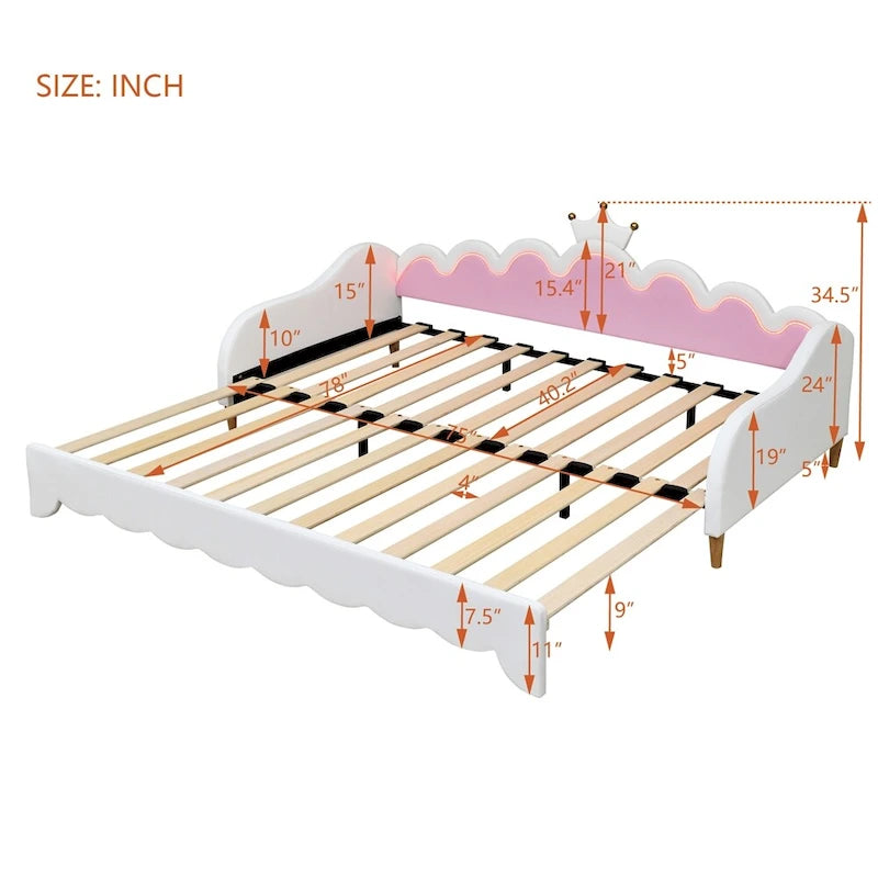 Lit de repos extensible du jumeau au grand lit avec lumières LED et tête de lit couronnée