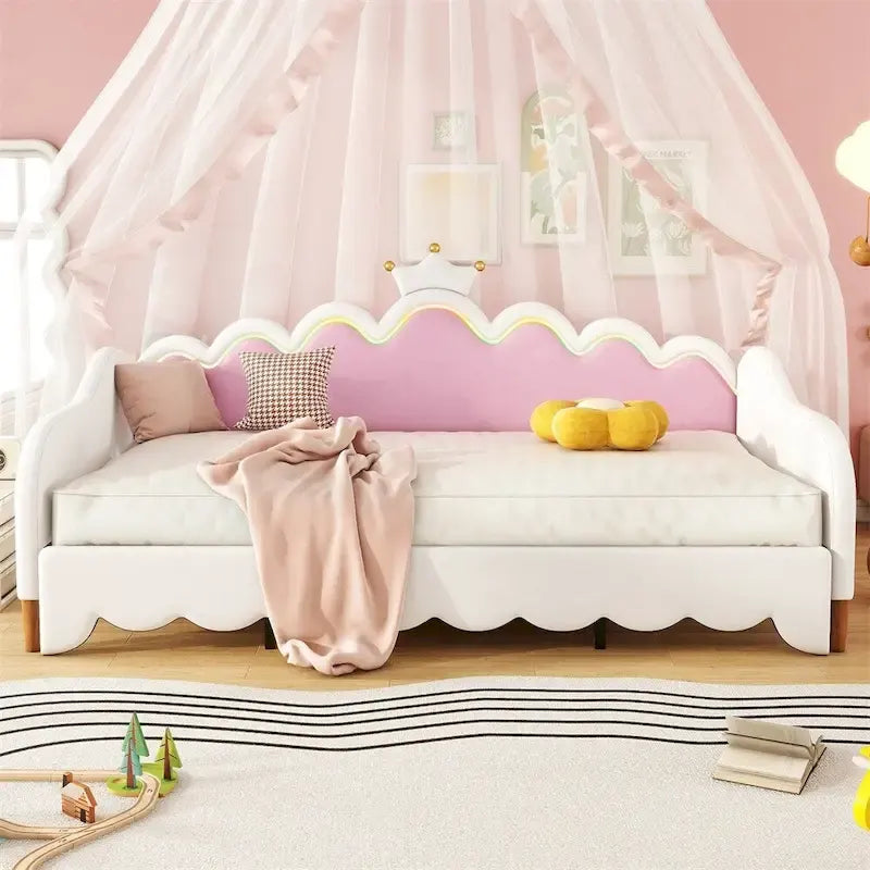 Lit de repos extensible du jumeau au grand lit avec lumières LED et tête de lit couronnée