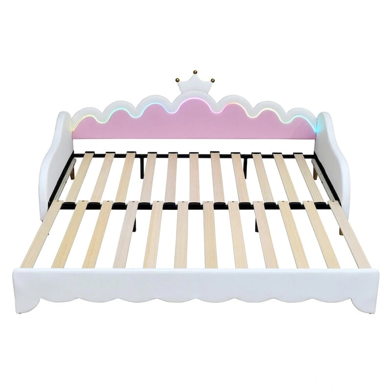 Lit de repos extensible du jumeau au grand lit avec lumières LED et tête de lit couronnée
