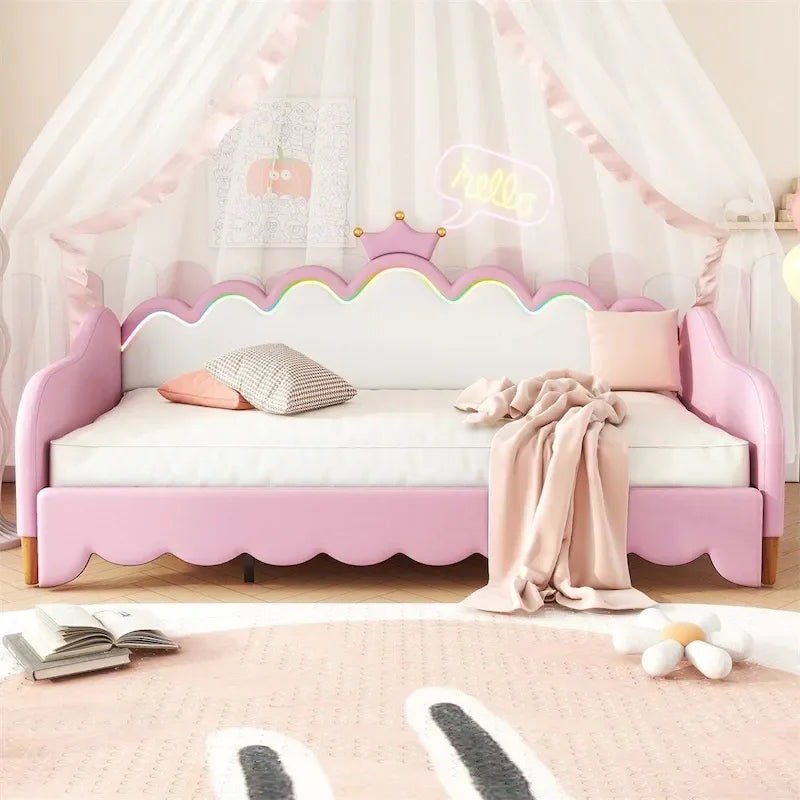 Lit de repos extensible du jumeau au grand lit avec lumières LED et tête de lit couronnée