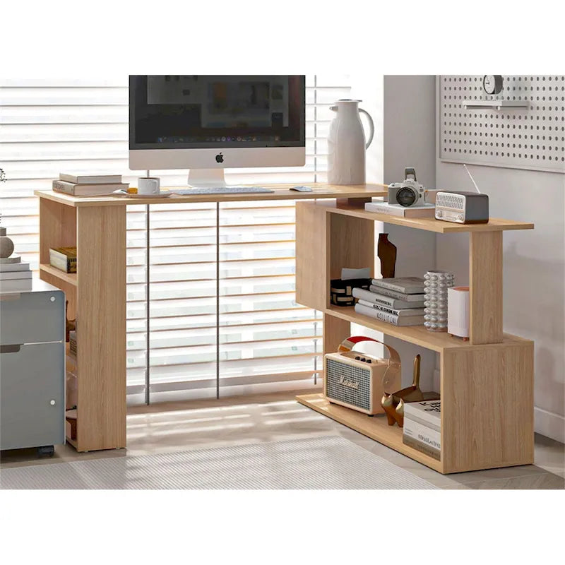 Bureau d'angle en L avec étagère bibliothèque