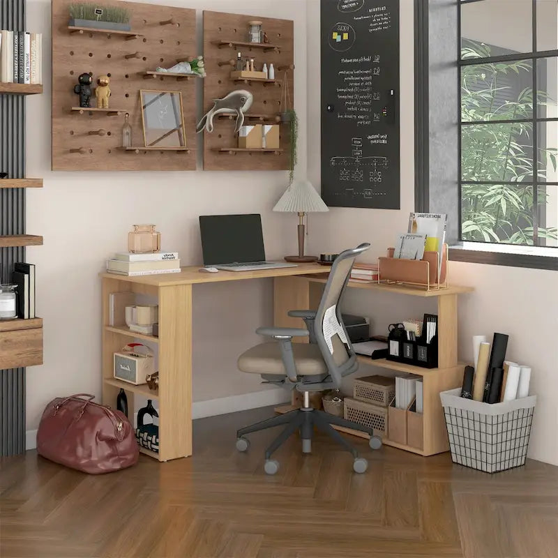 Bureau d'angle en L avec étagère bibliothèque
