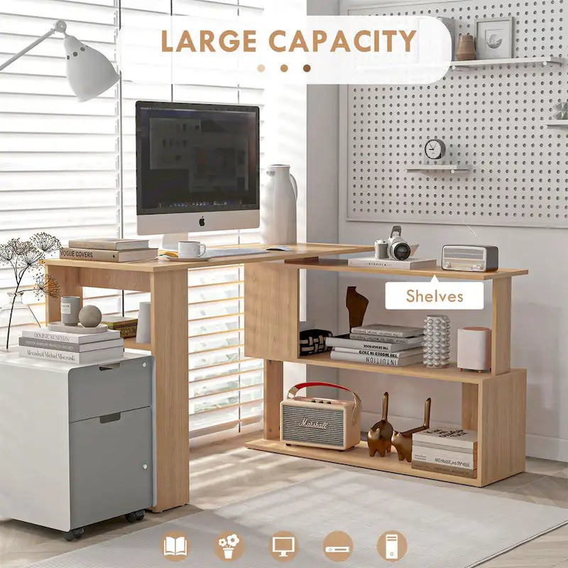 Bureau d'angle en L avec étagère bibliothèque
