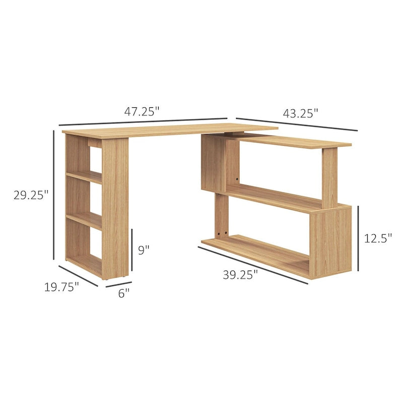 Bureau d'angle en L avec étagère bibliothèque