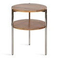 Table d'appoint ronde à deux niveaux avec plateaux en bois de manguier et pieds en métal - 48x48x63,5 cm