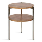 Table d'appoint ronde à deux niveaux avec plateaux en bois de manguier et pieds en métal - 48x48x63,5 cm