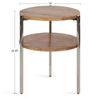 Table d'appoint ronde à deux niveaux avec plateaux en bois de manguier et pieds en métal - 48x48x63,5 cm