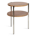 Table d'appoint ronde à deux niveaux avec plateaux en bois de manguier et pieds en métal - 48x48x63,5 cm