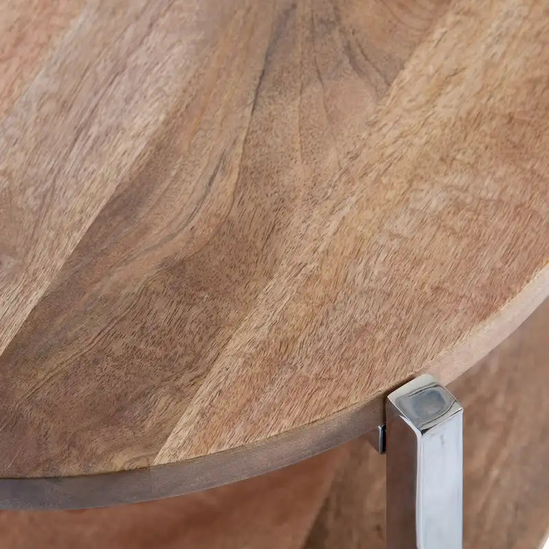 Table d'appoint ronde à deux niveaux avec plateaux en bois de manguier et pieds en métal - 48x48x63,5 cm