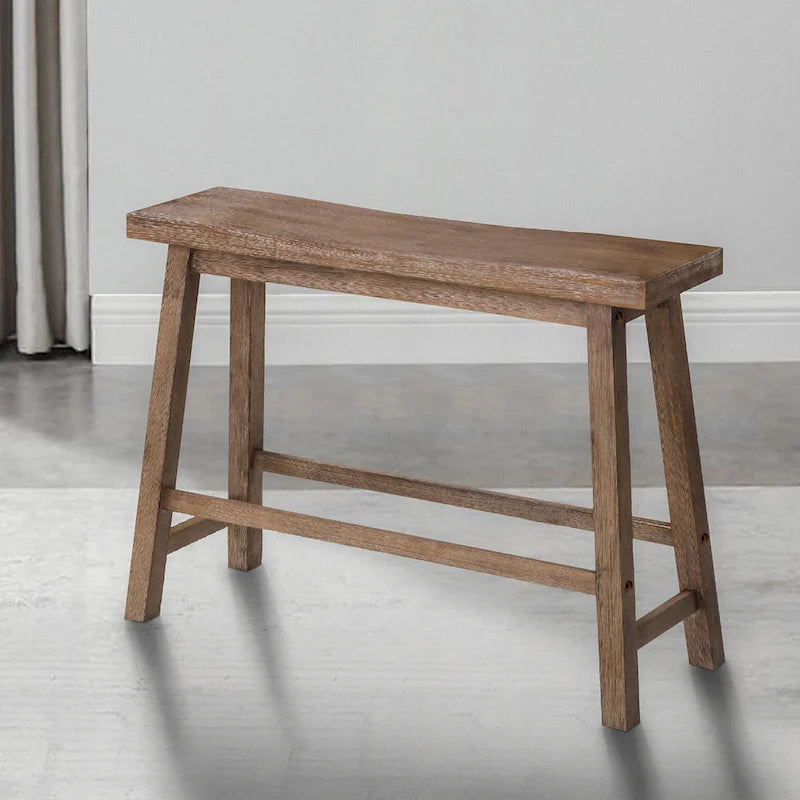 Banc en bois massif avec assise incurvée et piètement oblique – Marron antique