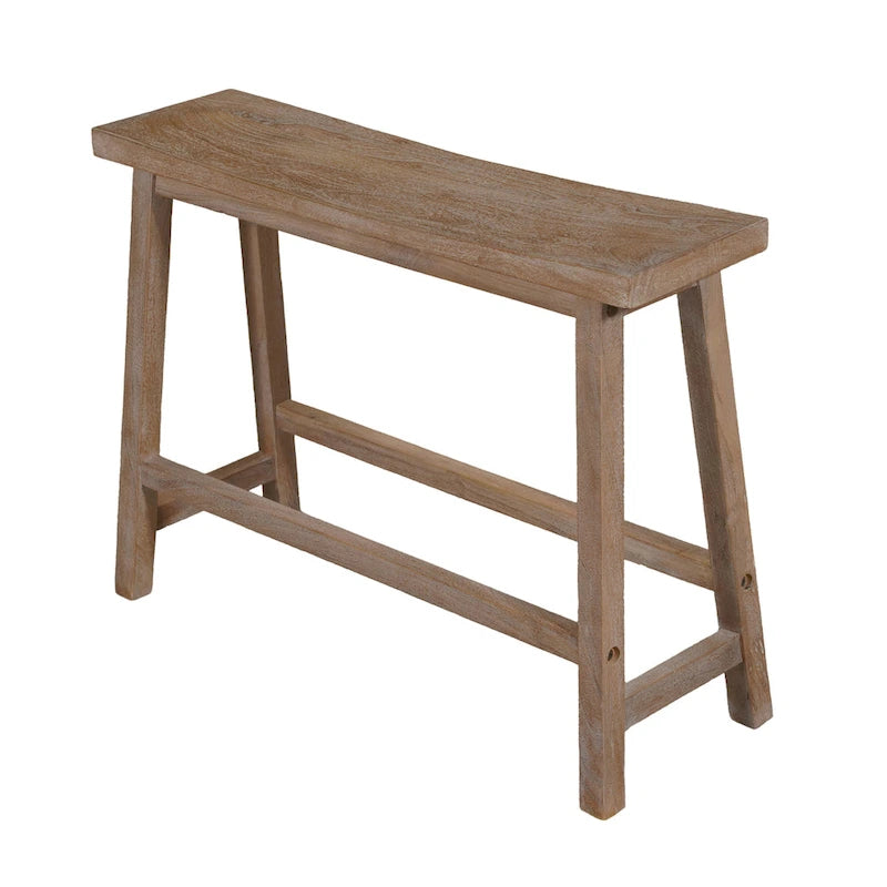 Banc en bois massif avec assise incurvée et piètement oblique – Marron antique
