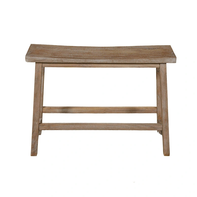 Banc en bois massif avec assise incurvée et piètement oblique – Marron antique