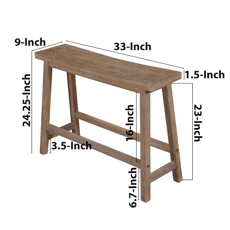 Banc en bois massif avec assise incurvée et piètement oblique – Marron antique