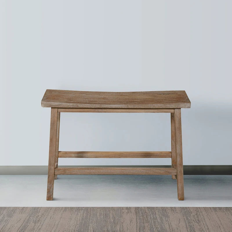 Banc en bois massif avec assise incurvée et piètement oblique – Marron antique