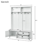 Meuble d'entrée avec armoire de rangement, 2 tiroirs, banc et 5 patères