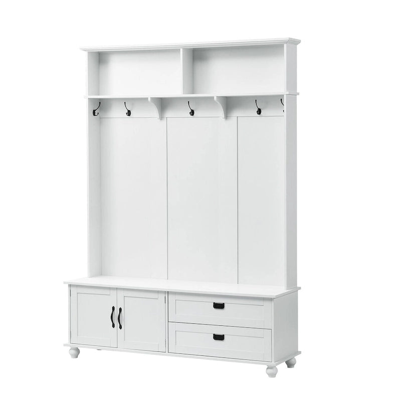 Meuble d'entrée avec armoire de rangement, 2 tiroirs, banc et 5 patères