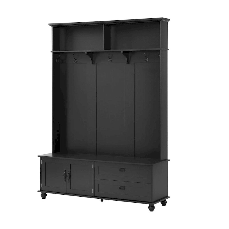 Meuble d'entrée avec armoire de rangement, 2 tiroirs, banc et 5 patères