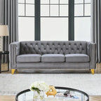 Canapé Chesterfield 3 places en velours avec dossier capitonné et pieds en métal