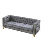 Canapé Chesterfield 3 places en velours avec dossier capitonné et pieds en métal